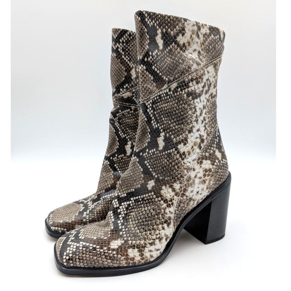 Franco Sarto Stevie Square Toe Mid-Calf Boots Women's Roccia Snake US7M EU37